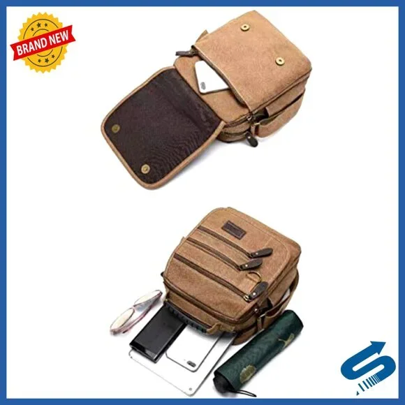 Canvas Messenger Bag Vintage Multi-Function Adjustable Strap Work Travel
